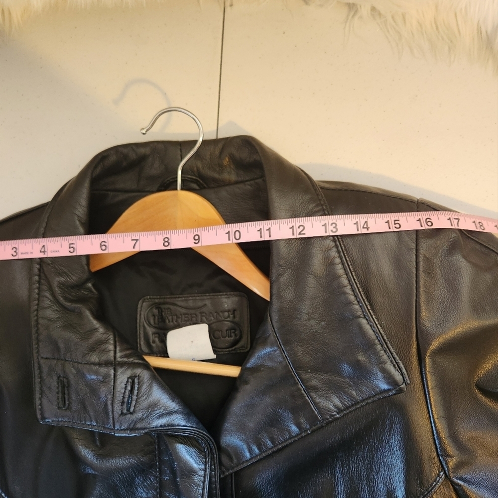 Vintage Black Leather Coat Jacket Midi 90s 1990s Womens Size 1X Loose Oversized - Picture 14 of 15